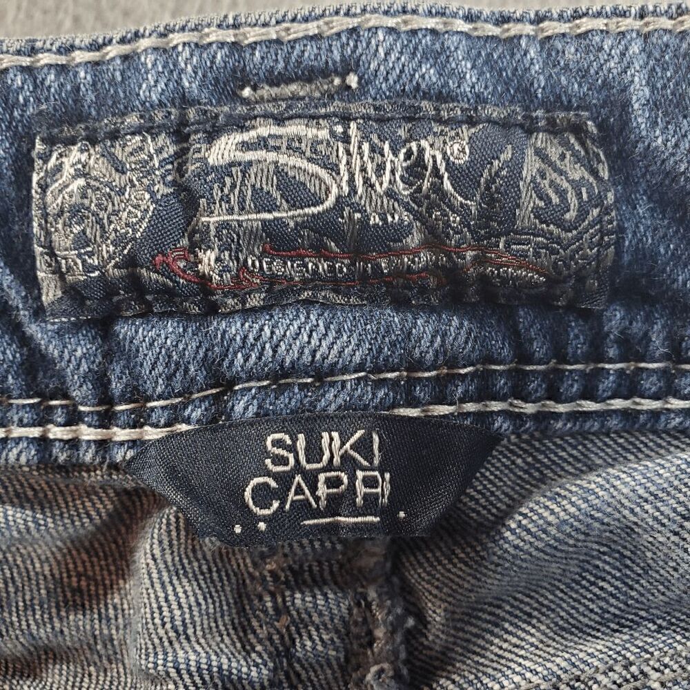 Silver Jeans Womens 25 Blue Denim Flat Front Thick Stitch Suki Capri Preppy - Picture 8 of 12